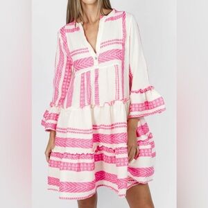 Sofia Tori Pink and Cream Boho V-neck Tiered Dress
